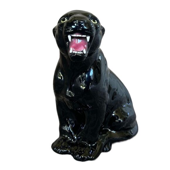 Hand Painted Large 1960s Italian Ceramic Black Panther Sculpture - Picture 2 of 10
